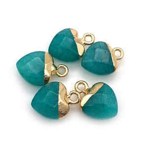 Faceted heart-shaped turquoise stone pendant with golden metal bail for jewelry making