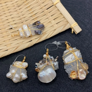 Handmade baroque freshwater pearl pendants with gold wire wrapping in various natural colors