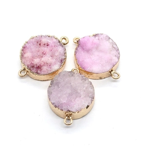 Rosafarbene und violette Druzy-Kristallverbinder mit Goldrand für DIY-Schmuckherstellung