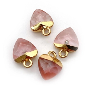Pink heart-shaped faceted gemstone pendants with gold plated caps for jewelry making