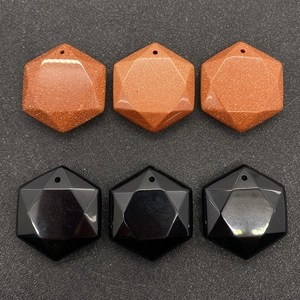 Hexagon Faceted Natural Stone Pendant Goldstone Black Agate Geometric Charm For DIY Jewelry Making Pendant Only Without Chain