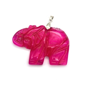 Pendentif éléphant en agate rose polie avec bélière en métal argenté pour collier
