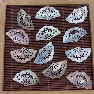 Natural mother of pearl shell fan pendants with intricate carvings for jewelry making