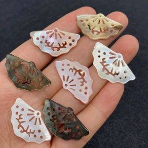 Natural seashell fan-shaped pendants in assorted iridescent colors for DIY necklace making