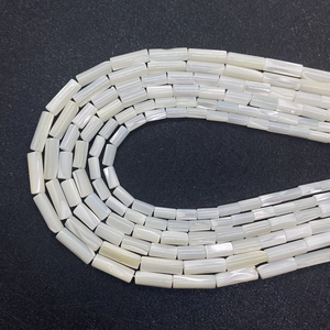 Natural white shell tube beads 5x15mm with iridescent luster for DIY jewelry making