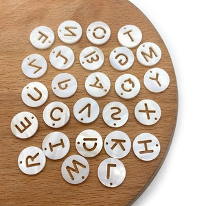 Natural white shell beads 12mm round hollow alphabet letters for DIY jewelry making