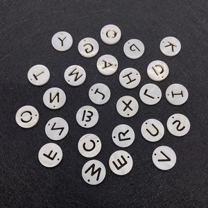 Natural Shell Beads 12mm Round Hollow English Letter Charms Artificial Pearl White Shell Pendants For DIY Necklace Jewelry Making