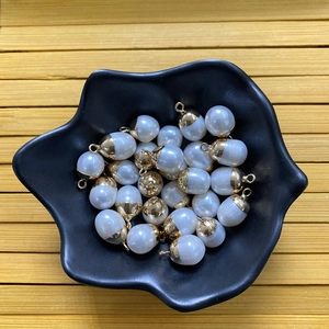 Acorn-shaped freshwater pearl pendants with gold caps for DIY jewelry making