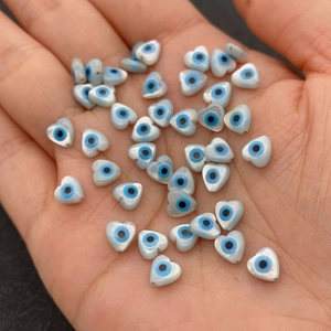 6mm heart shaped evil eye shell beads for DIY jewelry making in pearlescent light blue