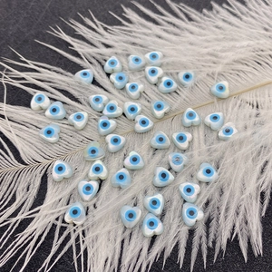 Handmade 6mm heart-shaped shell evil eye beads with pearl luster for DIY jewelry making