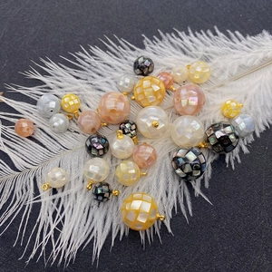 Faceted natural sea shell sphere pendants with gold metal rings for DIY jewelry making