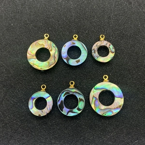 Lot de pendentifs ronds en nacre d'abalone naturelle avec attaches dorées pour bijoux DIY