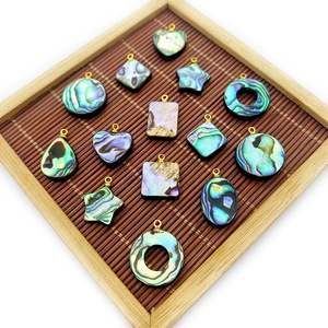 Macro de 14 pendentifs en nacre d'abalone naturelle aux formes variées et boucles dorées