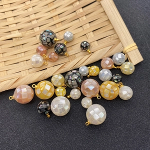 Handmade mosaic natural shell bead pendants with golden bail for DIY jewelry necklaces