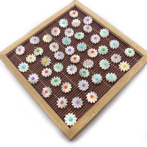 Natural white shell daisy beads 10-12mm with colorful floral centers for DIY jewelry