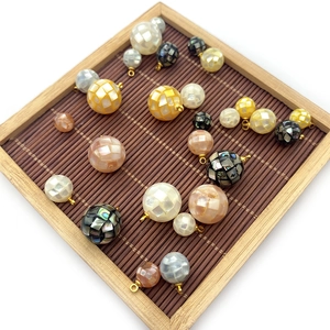 Spherical shell mosaic pendants with golden rings for DIY jewelry necklaces and earrings