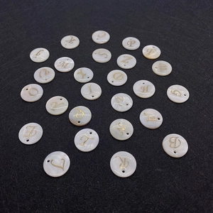 Natural white shell pendants with golden alphabet engraving for DIY jewelry