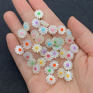 Natural sea shell sunflower daisy beads 10mm with multi-color resin center for DIY jewelry