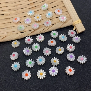 Natural white shell daisy beads in various colorful centers for DIY jewelry making crafts