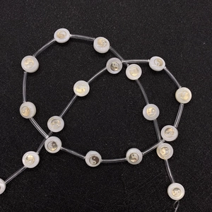 Macro-detail van witte zeeschelp kralen met gouden Tai Chi-patronen voor DIY-sieraden