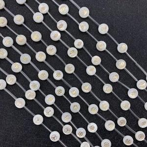 Natuurlijke Schelp Kralen Rond Plat Kunstparelmoer Goud Bedrukt Hand Van Fatima Yin Yang Levensboom DIY Sieraden Maken