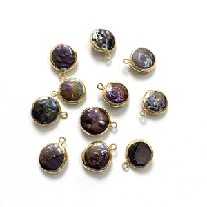 Unregelmäßige lila 14x18mm Süßwasserperlen-Anhänger mit vergoldetem Rand für DIY-Halsketten