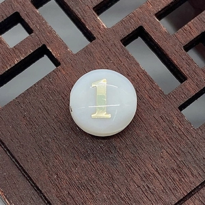 Polished natural freshwater shell bead with golden number one for DIY jewelry making