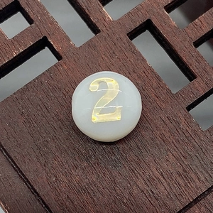 Polished natural shell round bead with golden number two for DIY jewelry making