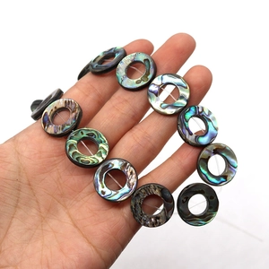 Natural abalone shell hollow ring beads with iridescent green and blue luster for DIY jewelry
