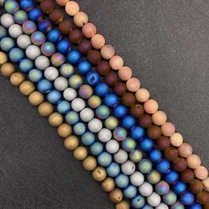Natural Stone Agate Loose Beads Round Electroplated Druzy Frosted Matte Beads For DIY Jewelry Making Necklace Accessories