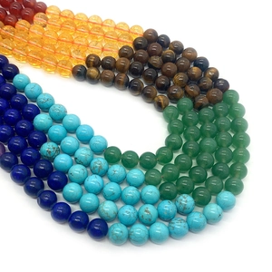 Polished natural stone beads including Tiger Eye and Turquoise for DIY jewelry making