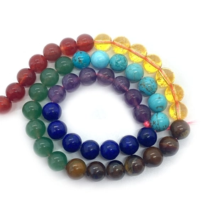 Polished 8-10mm natural stone beads including tiger eye and turquoise for DIY jewelry