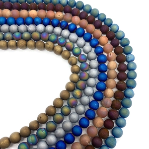 Frosted electroplated natural agate beads in gold, silver, and rainbow colors for DIY jewelry