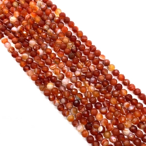 Faceted 6mm red striped agate beads for DIY jewelry with natural carnelian texture