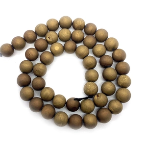 Golden druzy natural agate round beads for DIY jewelry making necklaces and bracelets
