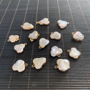 Irregular baroque freshwater pearl flower pendants with gold plated metal for DIY jewelry