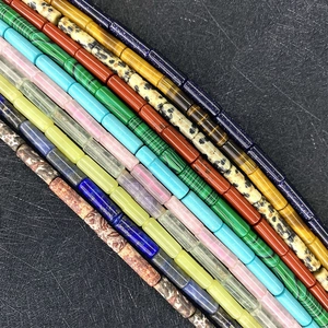 Natural Stone Tube Beads Malachite Rose Quartz Jasper Tiger Eye Cylindrical Loose Beads For DIY Jewelry Making Necklaces Bracelets