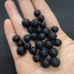 Perle tonde in pietra lavica nera naturale per la creazione di gioielli fai-da-te, 6-10mm
