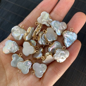 Baroque irregular pearl charms with gold plated flower edges for DIY necklaces