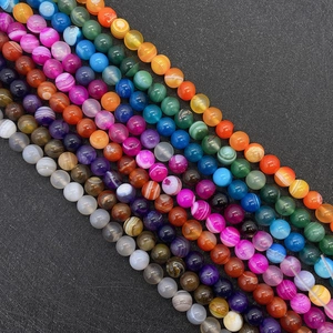 Natural Stone Round Striped Agate Loose Beads For DIY Necklace Bracelet Jewelry Making Polished Banded Agate Beads