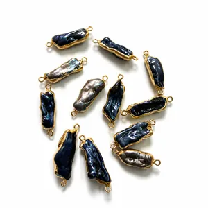 Connecteurs de perles baroques avec placage d'or pour bijoux DIY en bleu foncé et violet