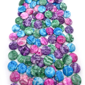 Bunte 25mm flache runde Achat-Natursteinperlen mit Riss-Textur für DIY-Schmuckherstellung