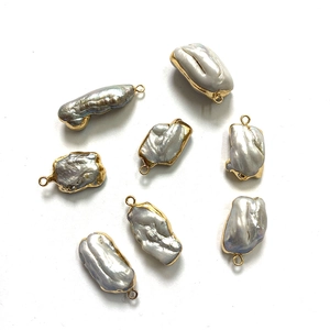 Irregular natural freshwater baroque pearl pendants with gold-plated edges for jewelry DIY