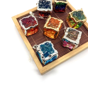 Mix color natural stone cube pendant with gold-plated clasp for DIY jewelry making