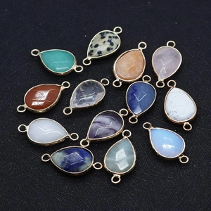 Natural Stone Teardrop Faceted Pendant Connector Gold Plated Copper Edged Double Hole Charm For DIY Jewelry Making Necklaces Bracelets Accessories