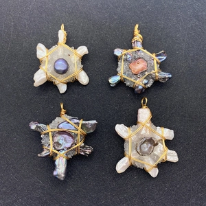 Handmade Freshwater Pearl Crystal Wire Wrapped Pendant Irregular Star Turtle Natural Stone Accessory For DIY Necklace Making