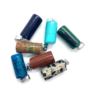 Assorted 10x26mm cylindrical natural stone pendants with metal bails for DIY necklaces