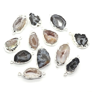 Natural Agate Druzy Geode Irregular Pendant Connector Silver Plated Alloy Edging For DIY Jewelry Making Necklaces Bracelets Findings