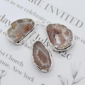 Natural druzy agate stone pendants with silver plated edges and irregular shapes