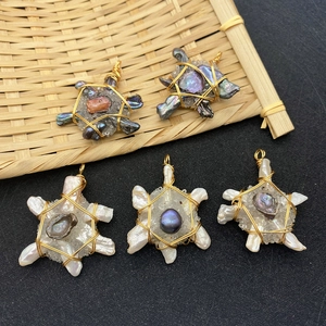 Handcrafted hexagonal baroque pearl and crystal wire wrapped pendant necklace charms